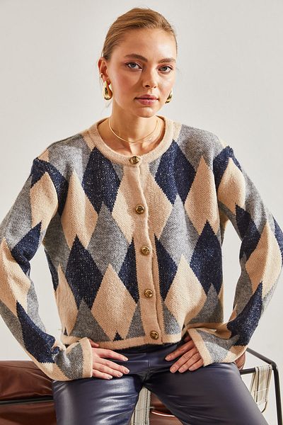 Bianco Lucci Strick-Cardigan mit Rautenmuster für Damen