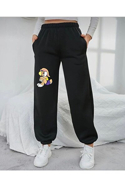 Revasser Siyah Tom Ve Jerry Baskı Jogger Eşofman Altı
