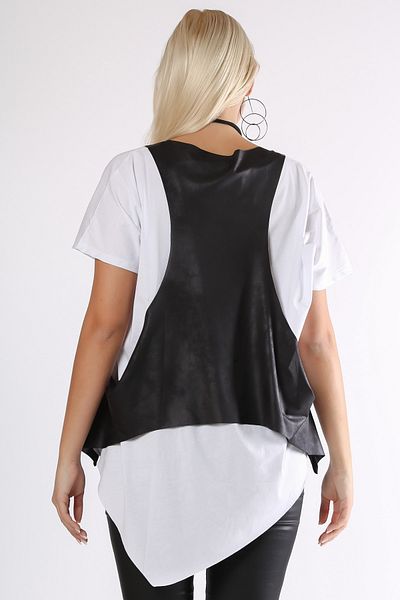 Chiccy Black U-Neck Oversize Faux Leather Knitted Vest