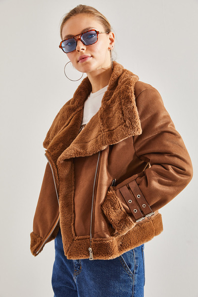 Bianco Lucci Dámský laminovaný kabát s límcem a rukávem