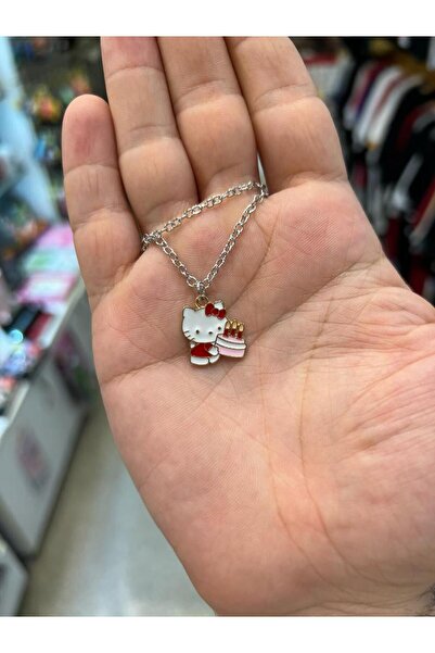 Kuzgunshop Hello Kitty Doğumgünü Pastalı (Kırmızı) Unisex Kolye