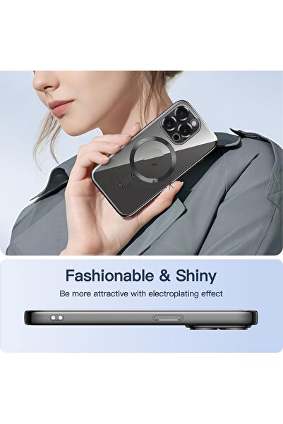 m.tk moveteck İphone 15 Pro Max Kılıf Tam Kamera Korumalı Magsafe Şarj Destekli Renkli Kenarlı Arkası Şeffaf Kapak