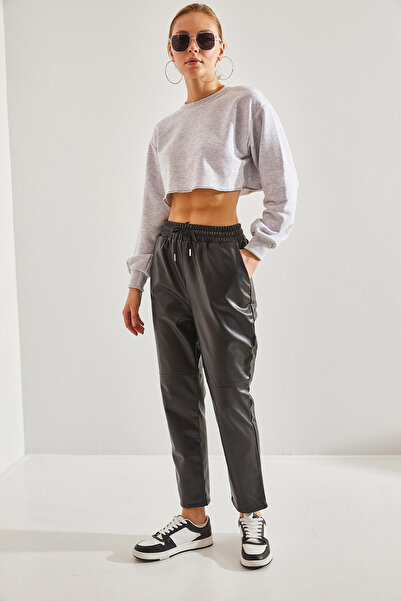 Bianco Lucci Women's Elastic Waist Leather Trousers