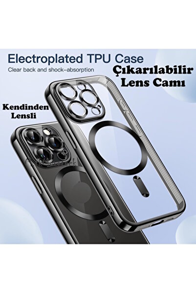 m.tk moveteck İphone 15 Pro Max Kılıf Tam Kamera Korumalı Magsafe Şarj Destekli Renkli Kenarlı Arkası Şeffaf Kapak