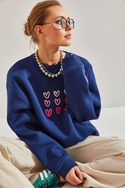 Bianco Lucci Női háromszálas, magasított szívvel nyomtatott pulóver