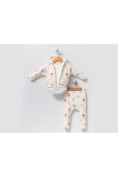Bubbles Pumpkin Patterned Hooded 3-Piece Baby Set