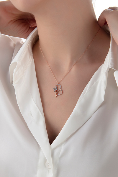 By More 925 Ayar Gümüş Kelebekli Kalp Kolye