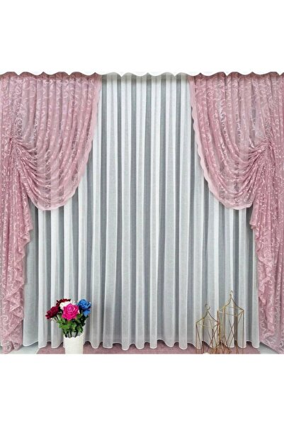 CEYLANLAR Κουρτίνα φόντου από τούλι σε χρώμα πούδρας - Διπλόφυλλο με κορδόνι ...