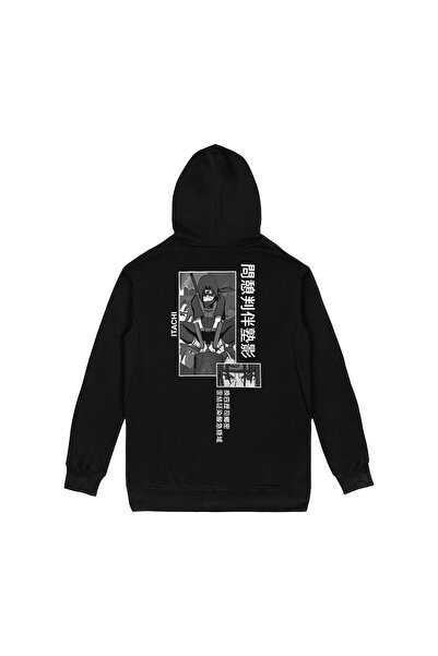 Orijin Tekstil Naruto Itachi Ön Arka Baskılı Siyah Kapşonlu Sweatshirt