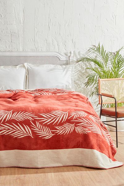 Karaca Home Leaf Double Cotton Blanket Terracota