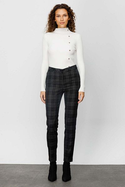 Ekol Women's Skinny Leg Patterned Trousers 4079 Black