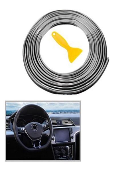 mrtbilisim Bandă de decorare auto pentru mașină, elastică din cauciuc, instalare ușoară, bandă de bandă de 5 metri, bandă torpilă de culoare argintie