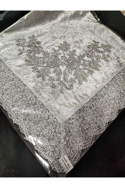 Çt Çeyizci Tekstil Dowry Bundle, Satin Bundle, Lace Engagement Bundle - Gray Velvet Narrow Guipure