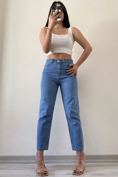 ByCukurovaFrango Damă - Blugi Boyfriend Jeans Mid Light Blue