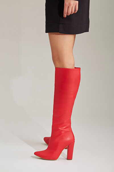 AYAKKABI PRENSİ Trooper Kirmizi 10 Cm Kadın Çizme, Topuklu Çizme