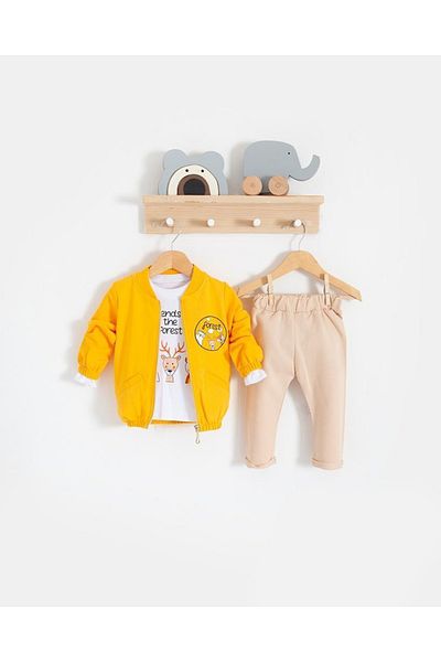 Bubito Forest Animals Visual Cotton Baby 3-Piece Set-Yellow
