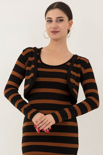PULLIMM Rochie cu bretele Bolero în dungi Tricotaj Costum din două piese 2023-0037