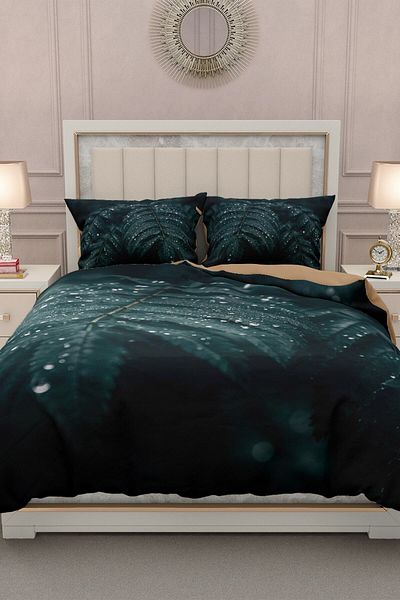 MonoHome 100% Cotton Satin Double Duvet Cover Set with Fitted Sheets Drop Leave