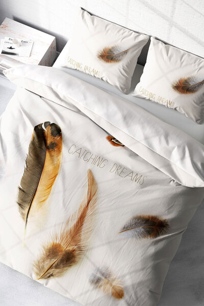 MonoHome طقم غطاء لحاف مزدوج من الساتان القطني بنسبة 100% مع ريش وملاءات جاهزة