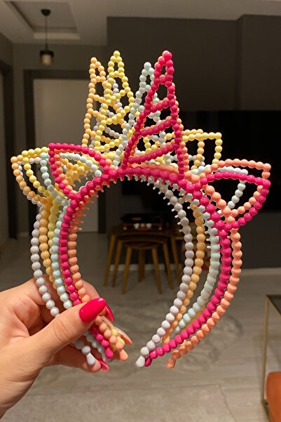 H&E LUXURY DESIGN 6'lı Renkli İncili Unicorn Çocuk Taç Saç Bandı Seti