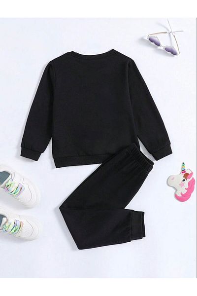 Renna Mood Set de trening pentru fete/băieți cu imprimeu unicorn negru - decolteu