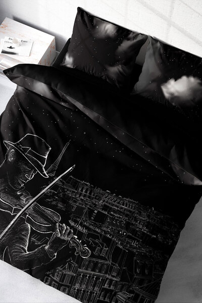 MonoHome Σετ Παπλωματοθήκη από Βαμβακερό Σατέν με Ελαστικά Σεντόνια Night City