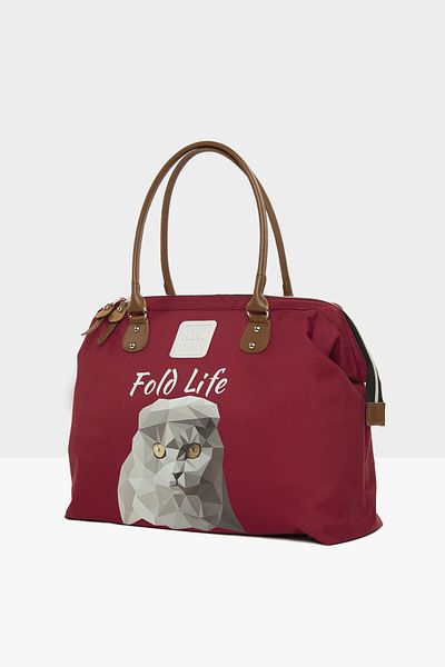 Bagmori Claret Red Women's Scottish Fold Printed Shoulder Strap Bag