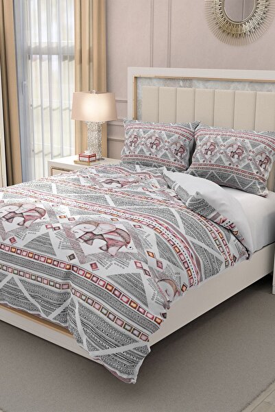MonoHome Lastikli Çarşaflı %100 Pamuk Saten Çift Kişilik Nevresim Takımı 3d Filli Desen