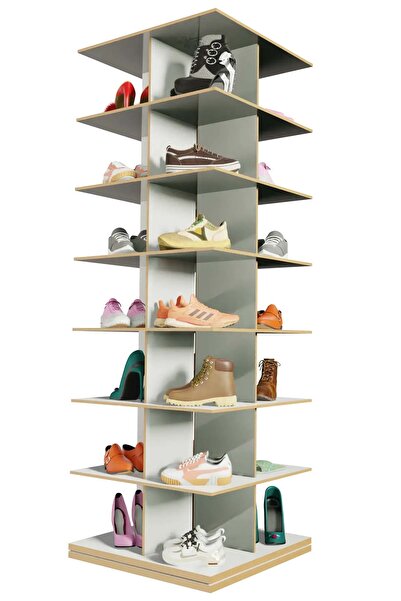 Mionte Flat-Pack 360° Dönen Ayakkabı Rafı, Dönen Ayakkabı Raf Kulesi, Orijinal 7 katmanlı (Beyaz, Kare)