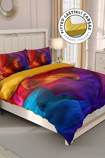 MonoHome Set cuvertură de pat dublă din satin 100% bumbac cu cearșaf de pat e...