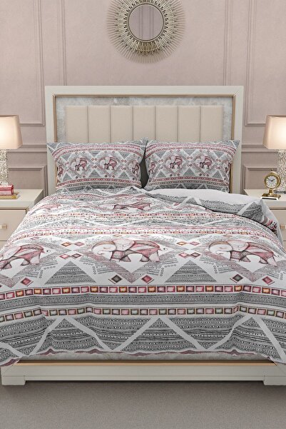 MonoHome Lastikli Çarşaflı %100 Pamuk Saten Çift Kişilik Nevresim Takımı 3d Filli Desen
