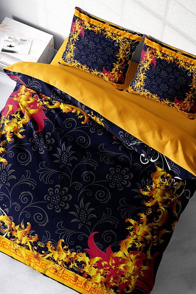 MonoHome Set cuvertură de pilota dublă din satin 100% bumbac cu cearșafuri Golden Baraque