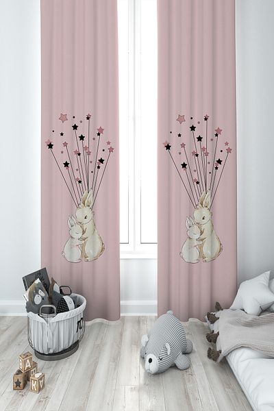 MASAL ODAM BABY AND KIDS ROOM Cute Rabbit Patterned 2 Wings Background Curtain