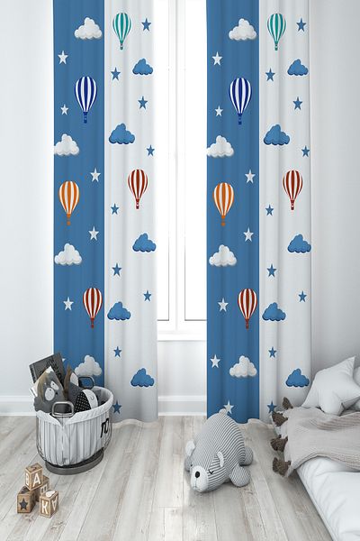 MASAL ODAM BABY AND CHILDREN'S ROOM Way and Hopscotch Patterned 2 Wings Background Curtain
