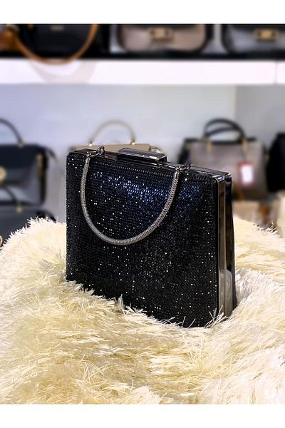 KONFOR Μαύρη Glitter Βραδινή Τσάντα Φόρεμα