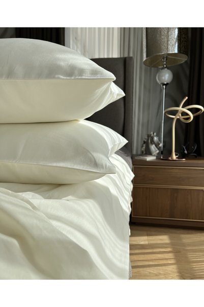 Silkarea 100% Cotton Satin Double Pillowcase Standard Model - Cream