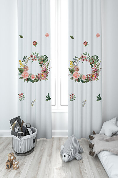 MASAL ODAM غرفة الأطفال والرضع ستارة خلفية منقوشة بإكليل الزهور بجناحين