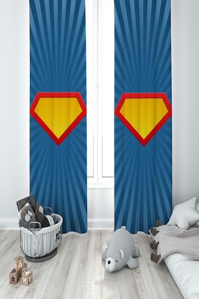 MASAL ODAM BABY AND KIDS ROOM Hero Logo Patterned 2 Wings Background Curtain