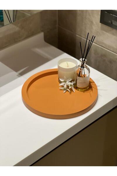 Maison Avf Ahşap Yuvarlak Tepsi Cappuccino Rengi Model Dekorasyon Düzenleyici