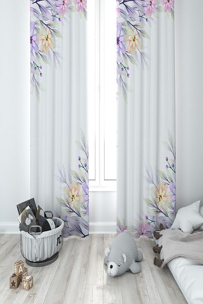 MASAL ODAM BABY AND KIDS ROOM Colorful Flower Patterned 2 Wing Background Curtain