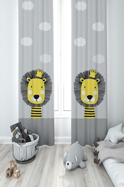 MASAL ODAM BABY AND KIDS ROOM Lion Patterned 2 Wing Background Curtain