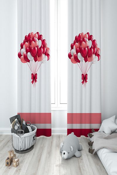 MASAL ODAM BABY AND KIDS ROOM 2 Wings Background Curtain with Bow and Heart Balloon Pattern