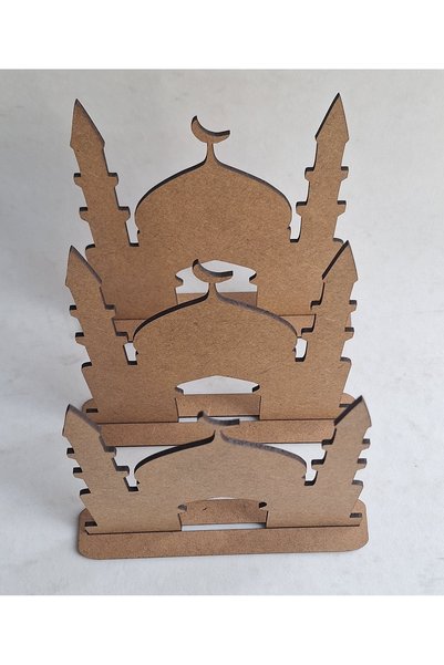 Ebrulisler 3 Pieces Mosque Model Wooden Painting Religious Activity School Course Activity Set