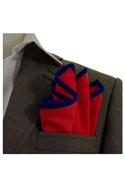 Exve Exclusive Червона лляна хустка з синьою облямівкою та кишеньковою горловиною