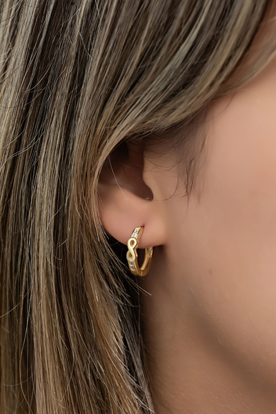 Nereze 925 Ayar Gümüş Gold Kaplama Sonsuzluk Detay 15 mm Halka Küpe