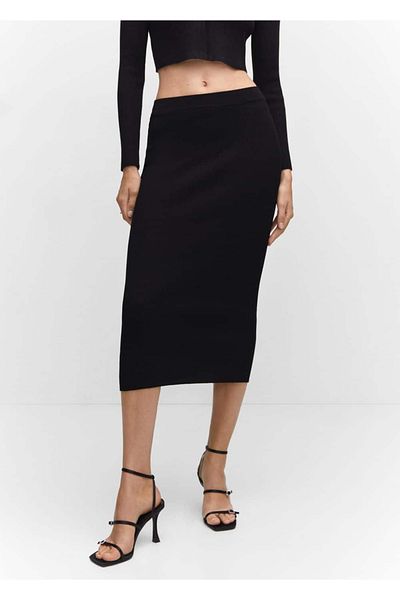 MANGO Woman Ribbed Midi Skirt