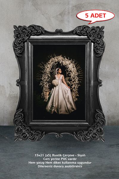 bymat 5 pieces - 15x21 (a5) Frame - Rustic Frame - Decorative Black Frame - Injection Frame