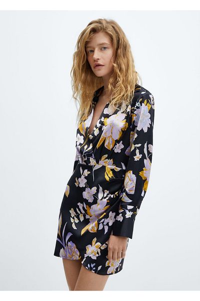 MANGO Woman Rochie din satin cu modele florale