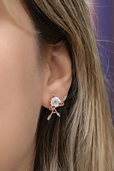 Nereze 925 Ayar Gümüş Manolya Çiçeği Bahar Çiçeği Küpe