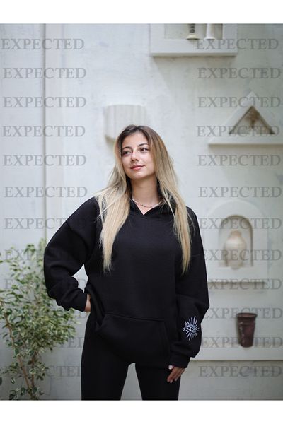 EXPECTED Унисекс суитшърт с принт на очи в черен цвят